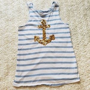 Nautical Tank Top w/Gold Sequin Anchor